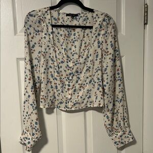 Love Tree Cream Floral Button-Up Blouse